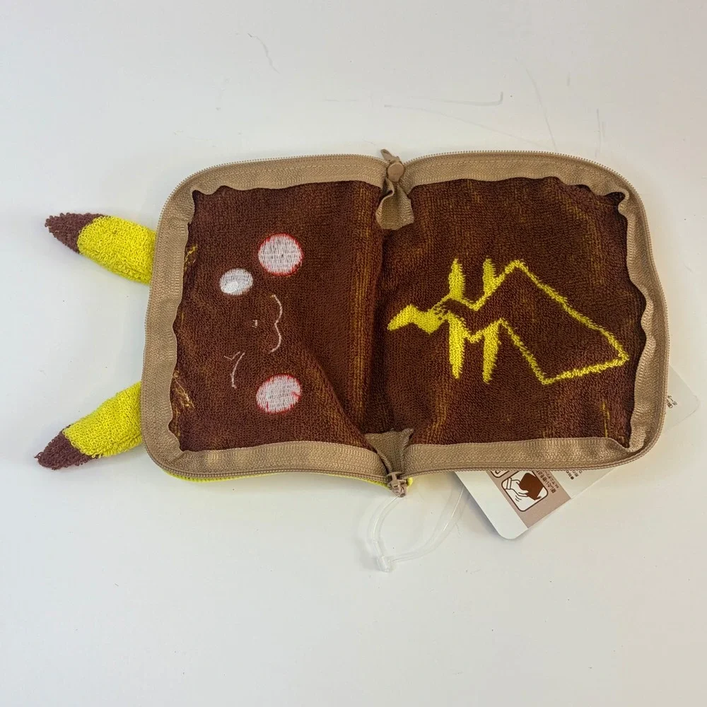 Pokemon Pikachu Towel Pouch Short Yellow Terry Cloth Zipper Bag Eyeup Japan NWT